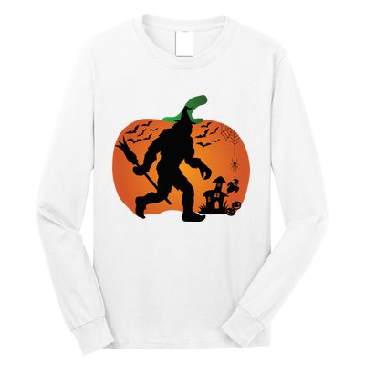 Bigfoot Sasquatch Halloween Lover Witch Giant Pumpkin Halloween Haunted House Long Sleeve Shirt