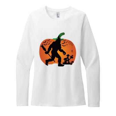 Bigfoot Sasquatch Halloween Lover Witch Giant Pumpkin Halloween Haunted House Womens CVC Long Sleeve Shirt