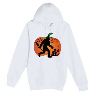 Bigfoot Sasquatch Halloween Lover Witch Giant Pumpkin Halloween Haunted House Premium Pullover Hoodie