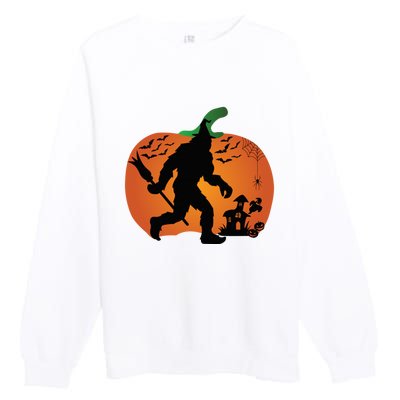 Bigfoot Sasquatch Halloween Lover Witch Giant Pumpkin Halloween Haunted House Premium Crewneck Sweatshirt