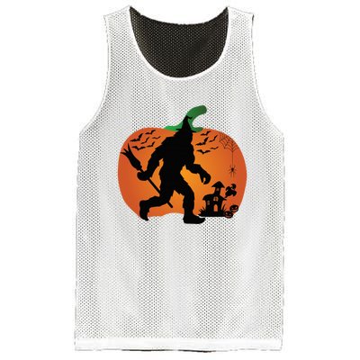 Bigfoot Sasquatch Halloween Lover Witch Giant Pumpkin Halloween Haunted House Mesh Reversible Basketball Jersey Tank