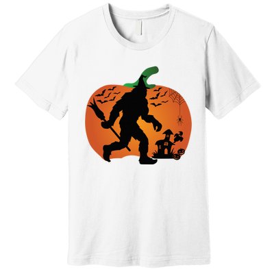 Bigfoot Sasquatch Halloween Lover Witch Giant Pumpkin Halloween Haunted House Premium T-Shirt