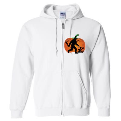 Bigfoot Sasquatch Halloween Lover Witch Giant Pumpkin Halloween Haunted House Full Zip Hoodie