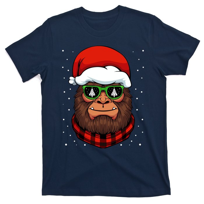 Bigfoot Santa Hat Christmas Pajama Cool Winter Xmas Tree T-Shirt