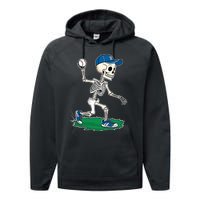 Baseball Skeleton Halloween Spooky Baseball Halloween Design Performance Fleece Hoodie