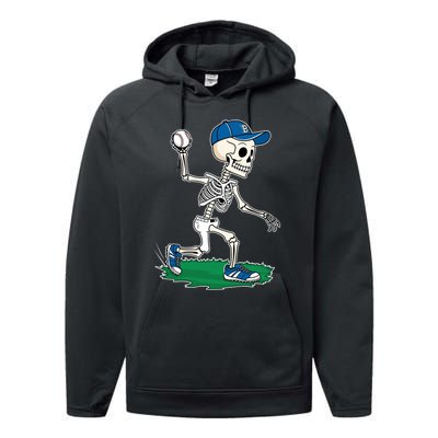 Baseball Skeleton Halloween Spooky Baseball Halloween Design Performance Fleece Hoodie