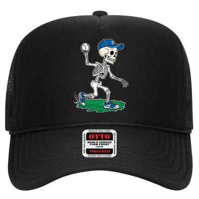 Baseball Skeleton Halloween Spooky Baseball Halloween Design High Crown Mesh Back Trucker Hat