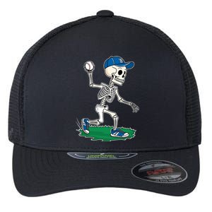 Baseball Skeleton Halloween Spooky Baseball Halloween Design Flexfit Unipanel Trucker Cap