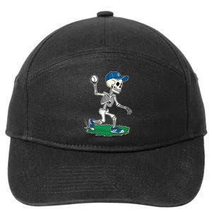 Baseball Skeleton Halloween Spooky Baseball Halloween Design 7-Panel Snapback Hat