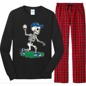 Baseball Skeleton Halloween Spooky Baseball Halloween Design Long Sleeve Pajama Set