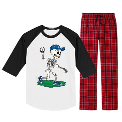 Baseball Skeleton Halloween Spooky Baseball Halloween Design Raglan Sleeve Pajama Set