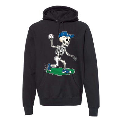 Baseball Skeleton Halloween Spooky Baseball Halloween Design Premium Hoodie