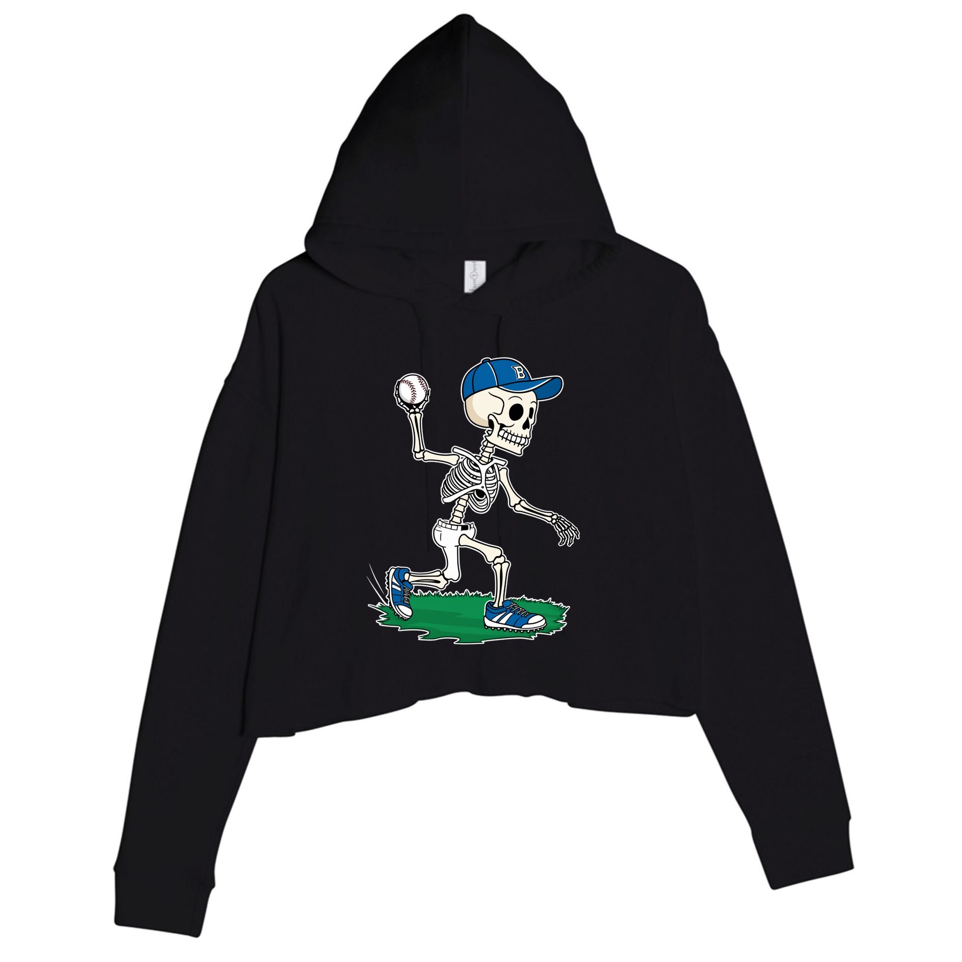 Baseball Skeleton Halloween Spooky Baseball Halloween Design Crop Fleece Hoodie