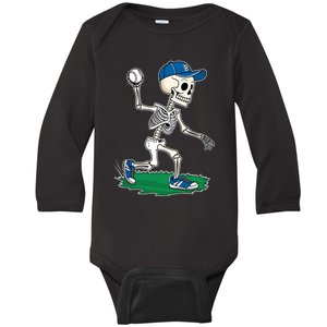 Baseball Skeleton Halloween Spooky Baseball Halloween Design Baby Long Sleeve Bodysuit