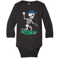 Baseball Skeleton Halloween Spooky Baseball Halloween Design Baby Long Sleeve Bodysuit