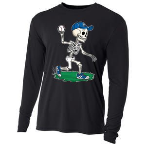 Baseball Skeleton Halloween Spooky Baseball Halloween Design Cooling Performance Long Sleeve Crew