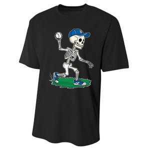 Baseball Skeleton Halloween Spooky Baseball Halloween Design Performance Sprint T-Shirt