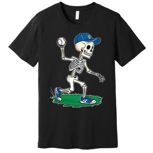 Baseball Skeleton Halloween Spooky Baseball Halloween Design Premium T-Shirt