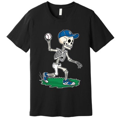 Baseball Skeleton Halloween Spooky Baseball Halloween Design Premium T-Shirt