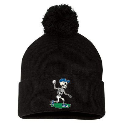 Baseball Skeleton Halloween Spooky Baseball Halloween Design Pom Pom 12in Knit Beanie