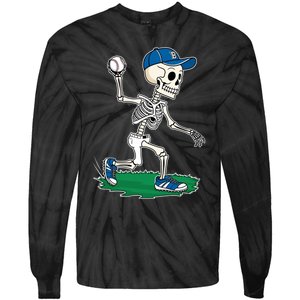 Baseball Skeleton Halloween Spooky Baseball Halloween Design Tie-Dye Long Sleeve Shirt