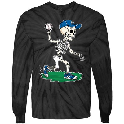 Baseball Skeleton Halloween Spooky Baseball Halloween Design Tie-Dye Long Sleeve Shirt