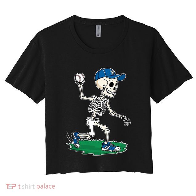 Baseball Skeleton Halloween Spooky Baseball Halloween Design Crop Top
