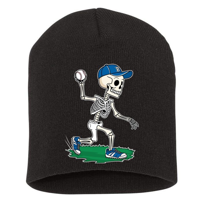 Baseball Skeleton Halloween Spooky Baseball Halloween Design Short Acrylic Beanie