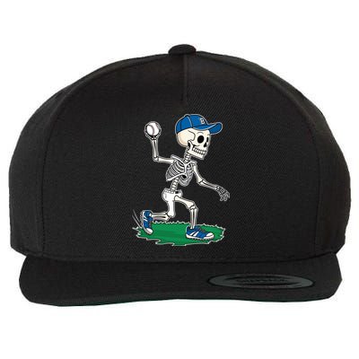 Baseball Skeleton Halloween Spooky Baseball Halloween Design Wool Snapback Cap