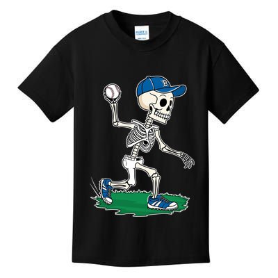 Baseball Skeleton Halloween Spooky Baseball Halloween Design Kids T-Shirt
