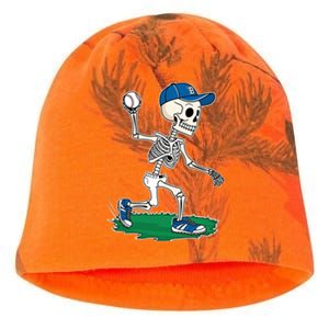 Baseball Skeleton Halloween Spooky Baseball Halloween Design Kati - Camo Knit Beanie