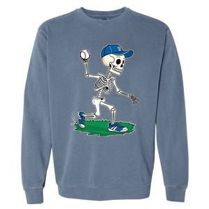 Baseball Skeleton Halloween Spooky Baseball Halloween Design Garment-Dyed Sweatshirt