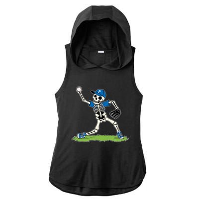 Baseball Skeleton Halloween Spooky Baseball Halloween Design Ladies PosiCharge Tri-Blend Wicking Draft Hoodie Tank