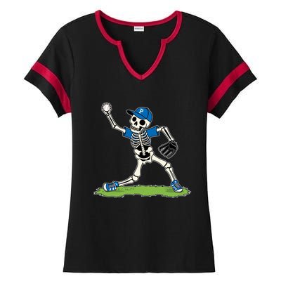 Baseball Skeleton Halloween Spooky Baseball Halloween Design Ladies Halftime Notch Neck Tee