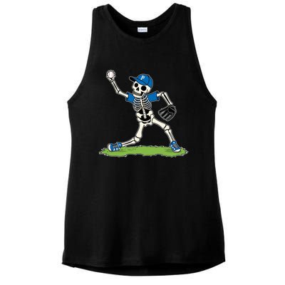 Baseball Skeleton Halloween Spooky Baseball Halloween Design Ladies PosiCharge Tri-Blend Wicking Tank