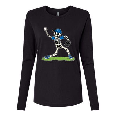 Baseball Skeleton Halloween Spooky Baseball Halloween Design Womens Cotton Relaxed Long Sleeve T-Shirt