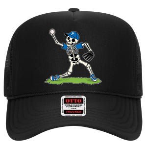 Baseball Skeleton Halloween Spooky Baseball Halloween Design High Crown Mesh Back Trucker Hat