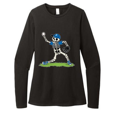 Baseball Skeleton Halloween Spooky Baseball Halloween Design Womens CVC Long Sleeve Shirt