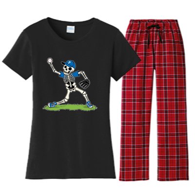 Baseball Skeleton Halloween Spooky Baseball Halloween Design Women's Flannel Pajama Set