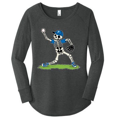 Baseball Skeleton Halloween Spooky Baseball Halloween Design Women's Perfect Tri Tunic Long Sleeve Shirt