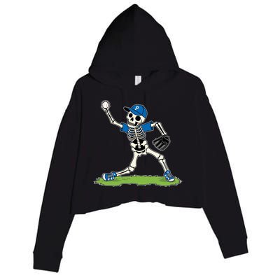 Baseball Skeleton Halloween Spooky Baseball Halloween Design Crop Fleece Hoodie