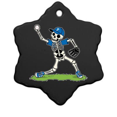 Baseball Skeleton Halloween Spooky Baseball Halloween Design Ceramic Star Ornament