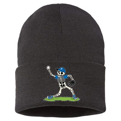 Baseball Skeleton Halloween Spooky Baseball Halloween Design Sustainable Knit Beanie