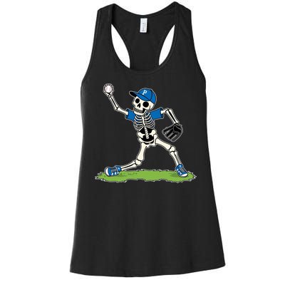 Baseball Skeleton Halloween Spooky Baseball Halloween Design Women's Racerback Tank