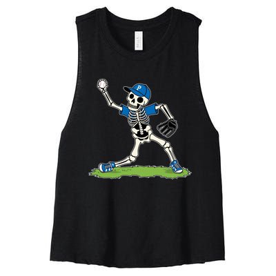 Baseball Skeleton Halloween Spooky Baseball Halloween Design Women's Racerback Cropped Tank