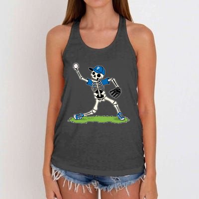 Baseball Skeleton Halloween Spooky Baseball Halloween Design Women's Knotted Racerback Tank