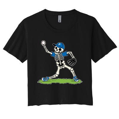 Baseball Skeleton Halloween Spooky Baseball Halloween Design Women's Crop Top Tee