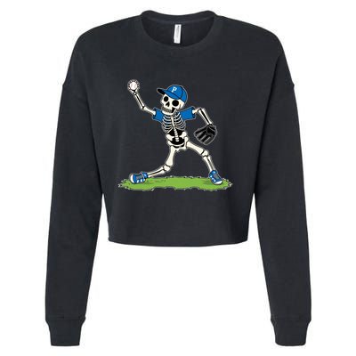 Baseball Skeleton Halloween Spooky Baseball Halloween Design Cropped Pullover Crew