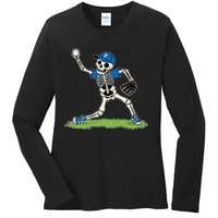 Baseball Skeleton Halloween Spooky Baseball Halloween Design Ladies Long Sleeve Shirt