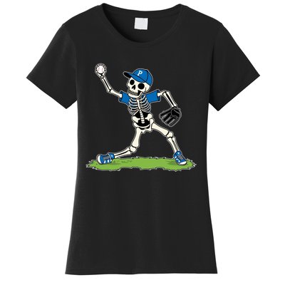 Baseball Skeleton Halloween Spooky Baseball Halloween Design Women's T-Shirt